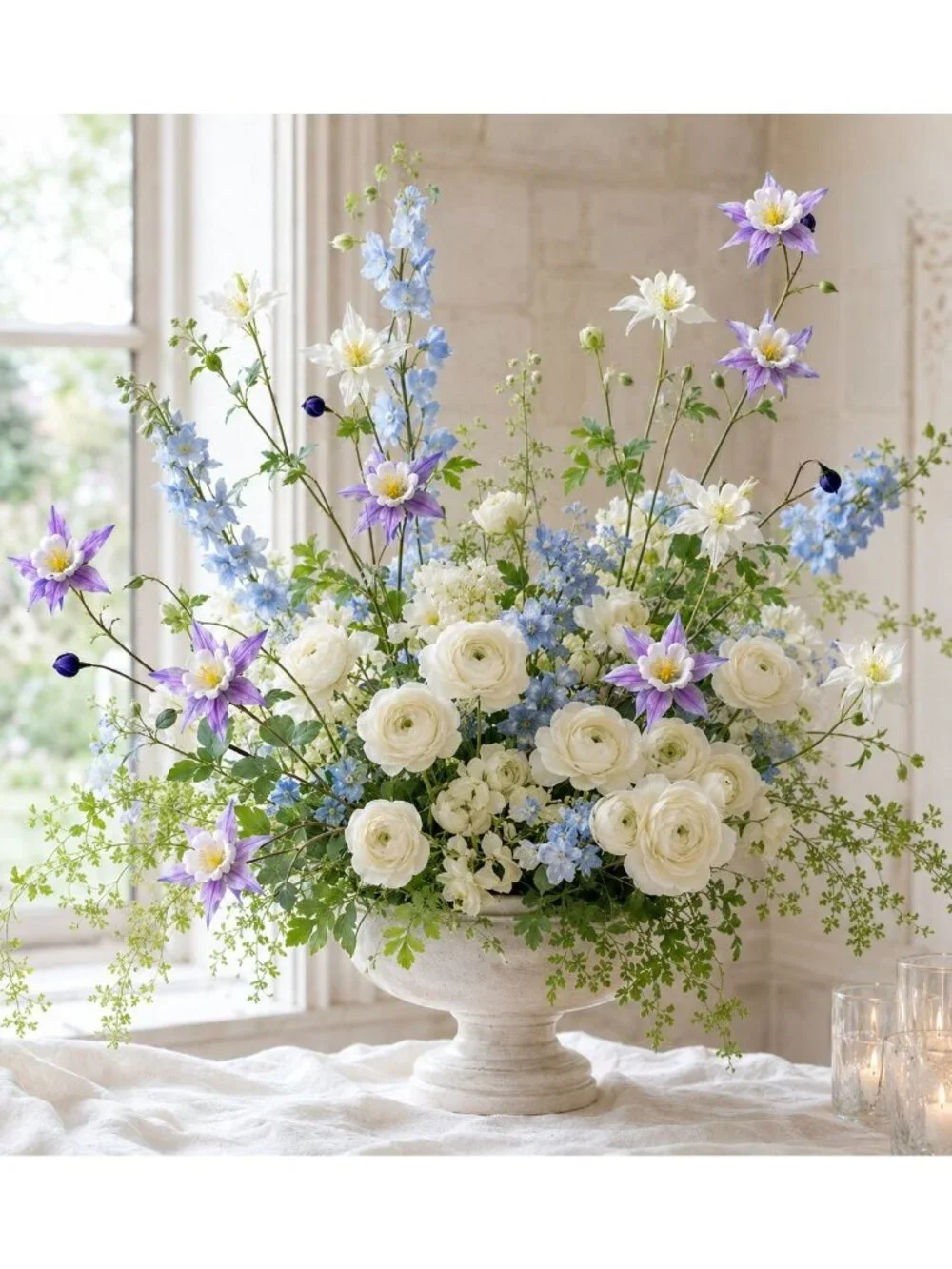 Artificial Columbine Flowers Real Touch White Aquilegia Set of 2 23 Inch Stems f